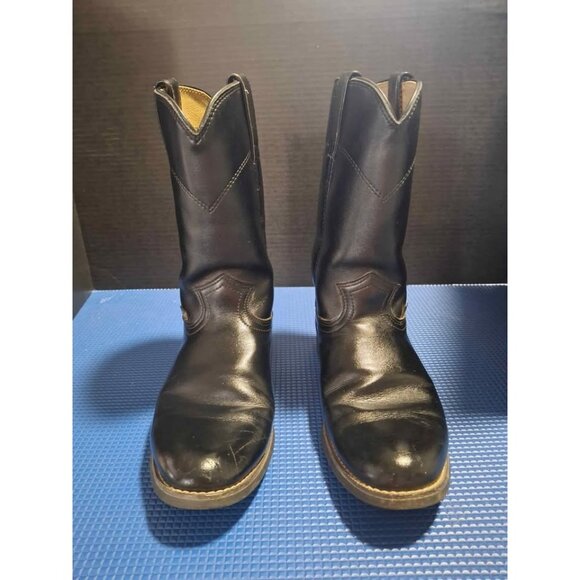 Justin Basics Mens Black Leather Western Boots Size 6.5 B - Picture 1 of 7